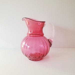 cranberry glass pitcher vintage Fenton 7&quot; ribbed cranberry pitcher Excellent marked &quot;F&quot;