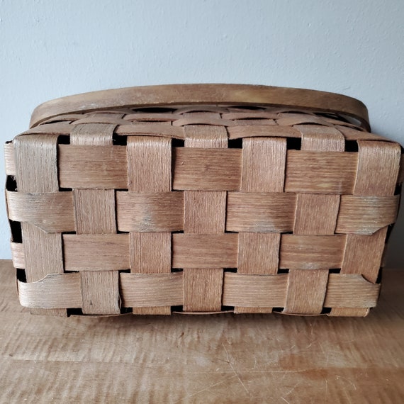 Vintage Picnic Basket, Woven Wood Picnic Basket, … - image 8