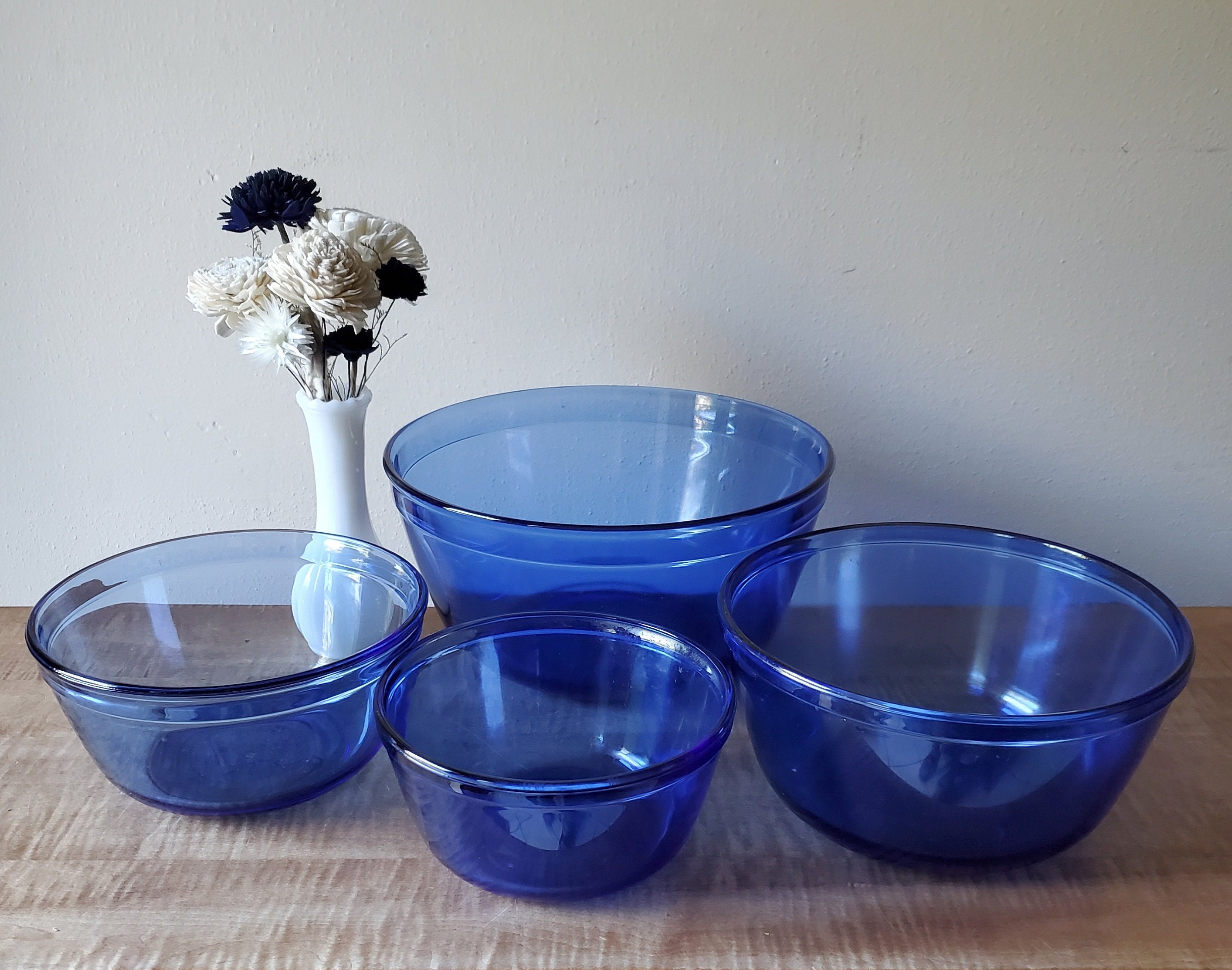 Vintage Mixing Bowls, Anchor Hocking Cobalt Blue Nesting