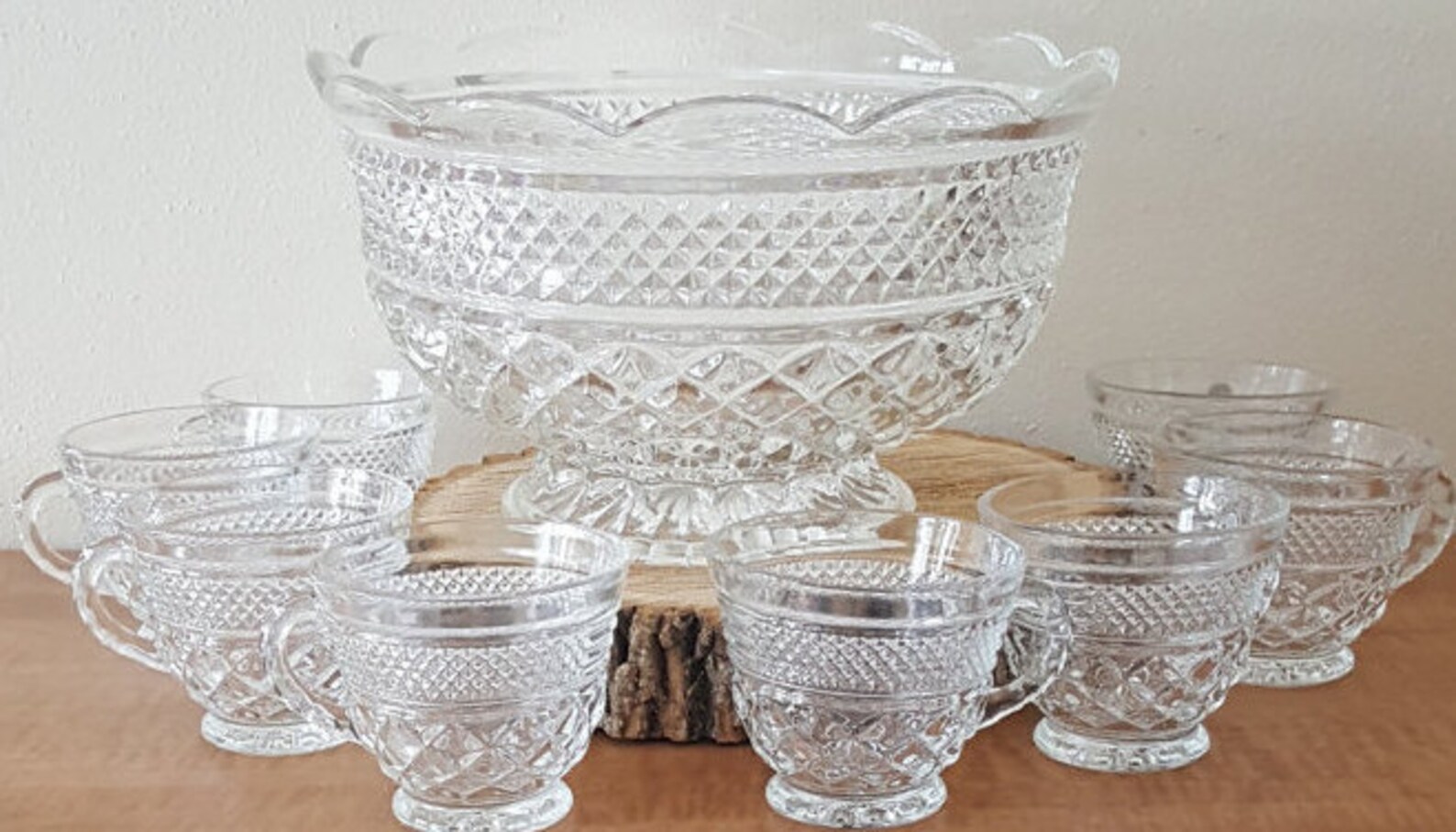 Vintage Wexford Glass Punch Bowl Set for 6 Anchor Hocking Etsy