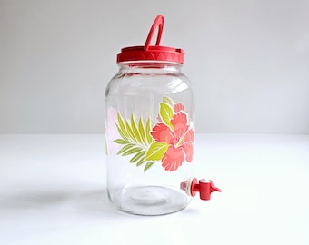 Vintage Glass Gallon Ice Tea Jar Hibiscus