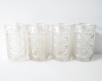 4 vintage Windsor Button & Cane tumblers Federal Glass Co glassware  /details in description