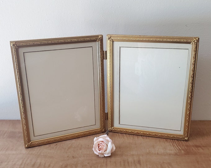 Vintage 8" X 10" Bifold Double Hinged Gold Metal Picture Frames, Ornate ...