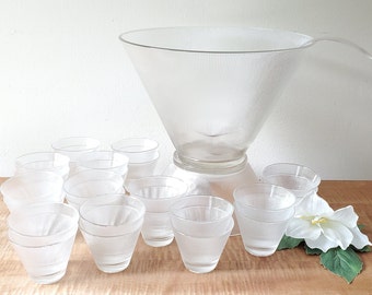 Vintage Hazel Ware Glass Punch Bowl Set: Williamsport Pattern, 10