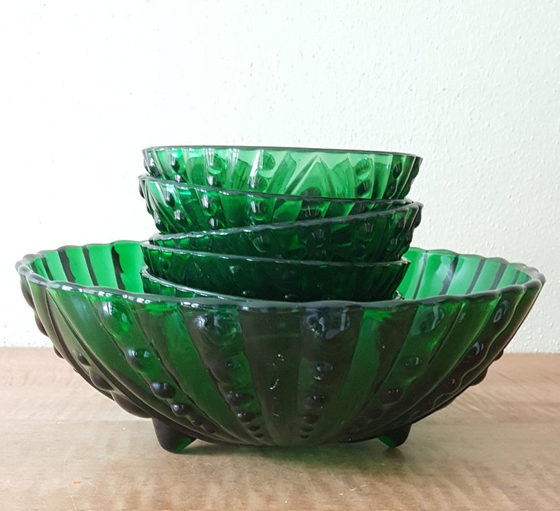 Vintage Glass Salad Bowl SetBurple Green Glass Berry and Etsy