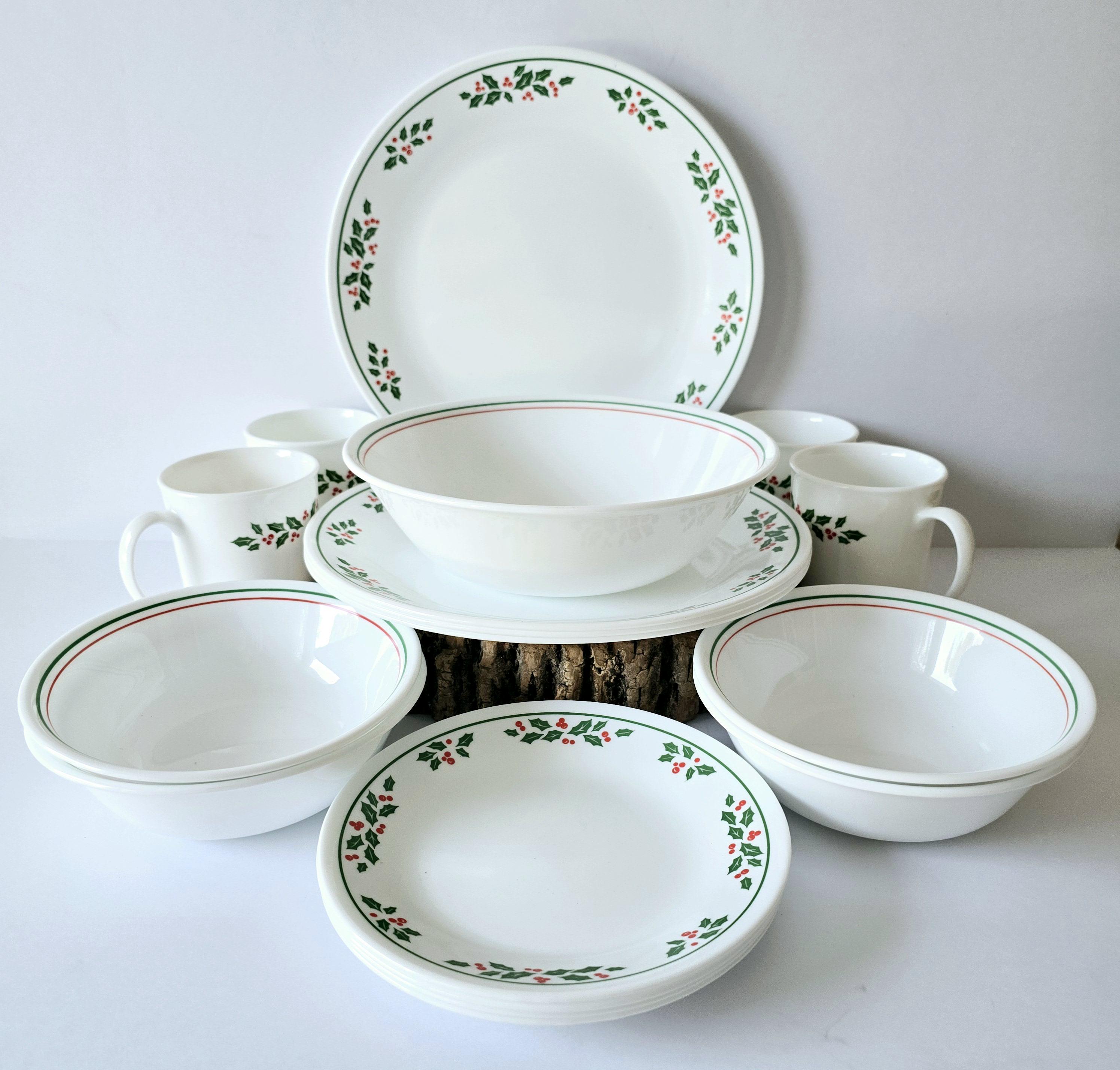 Vintage Corelle Holly Days Christmas Dinnerware: 17 Piece Set for