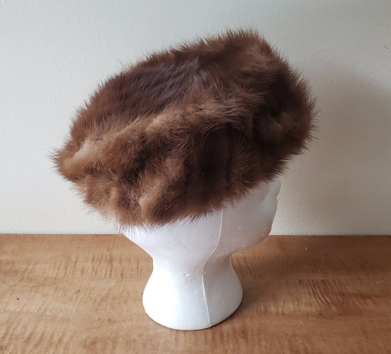 vintage natural brown Mink Fur Hat vintage winter… - image 1