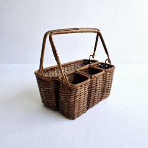 wicker cutlery basket with swivel handles vintage wicker utensil basket