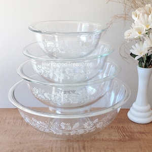 Vintage Pyrex Mixing Bowl Set, Colonial Mist Clear Bowls, Pyrex Nesting Bowls