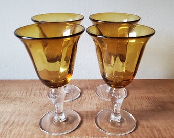 Vintage Amber Glass Goblets Large Hold 14 Ounces Set of 4