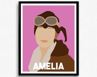 Amelia Earhart Poster- Minimalist Feminist Print, Wall Art Decor