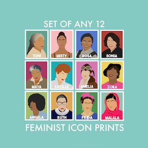 Set of Any 12 Feminist Icon Prints- Feminist Minimalist Wall Art- DISCOUNTED