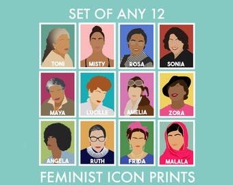 Set of Any 12 Feminist Icon Prints- Feminist Minimalist Wall Art- DISCOUNTED