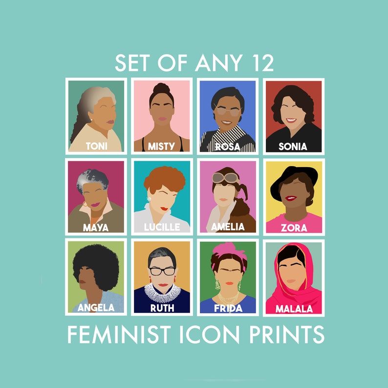 Set of Any 12 Feminist Icon Prints Feminist Minimalist Wall Etsy