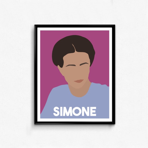 Simone De Beauvoir Minimalist Feminist Icon Portrait, Wall Art Decor Gift