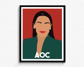 AOC Alexandria Ocasio-Cortez Feminist Icon Print, Wall Art Decor, Minimalist Feminist Art, Nursery Art