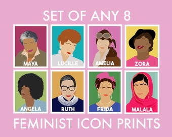 Set of Any 8 Feminist Icon Prints---The Original Feminist Icon Portraits--15% off