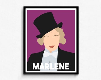 Marlene Dietrich Feminist Icon Portrait, Minimalist Wall Art Decor