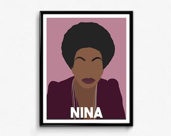 Nina Simone Feminist Icon Portrait, Minimalist Wall Art Decor