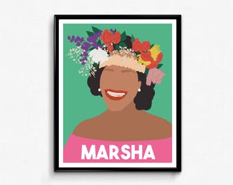 Marsha P. Johnson Feminist Icon Portrait- Minimalist Feminist Art, Wall Art Decor