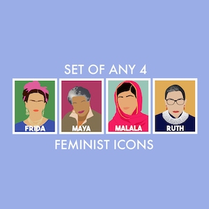 Set of Any 4 Feminist Icons- Minimalist Feminist Icon Portraits -Discounted 15% off