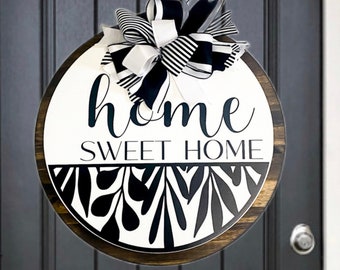 Home Sweet Home Sign, Front Porch Decor, Modern Front Door Decor, Year Round Front Door Wreath, Decorative Door Hanger, Welcome Sign