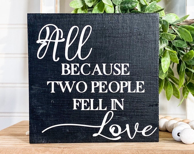 Chalk Painted 5 x 5 Farmhouse Double Sided Wood Sign with Typography - Tiered Tray Decor - Anniversary Gift