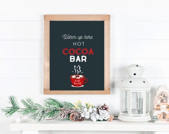 Hot Cocoa Bar Farmhouse Style Christmas Sign - Holiday Wall Art Printable - Farmhouse Christmas Decor