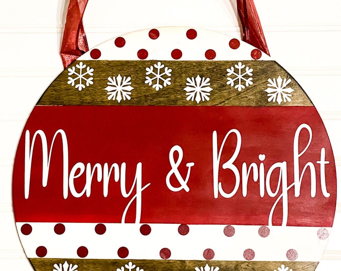 Merry & Bright Christmas Front Door Decor, Snowflake Wreath, Front Porch Decor, Door Decor, Seasonal Door Hanger, Christmas Wreath for Door