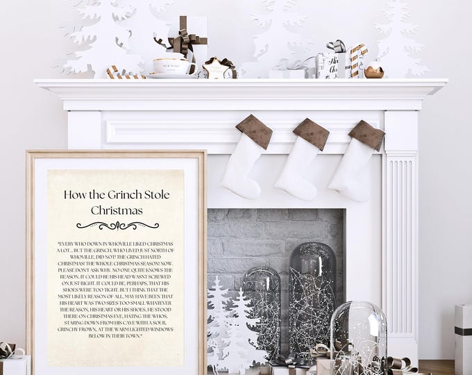 Christmas Storybook Matte Vertical Poster, Grinch Wall Art Print, Holiday Decoration, Whimsical Winter Home Decor, Christmas Gift Idea
