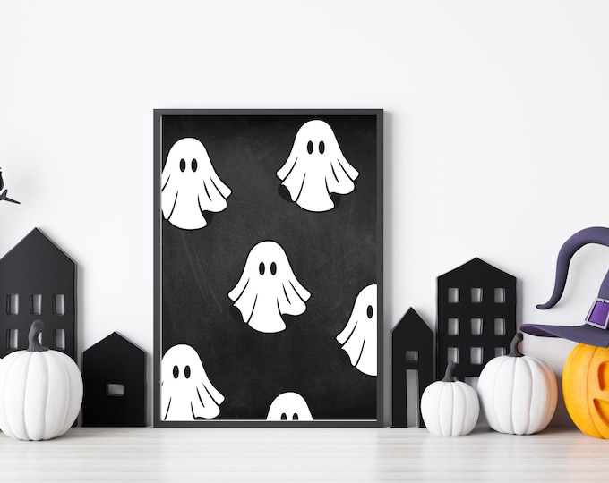 Halloween Ghost Print Wall Art, Cute Ghost Art Poster, Fall Decor, Trick or Treat Decoration, Halloween Art