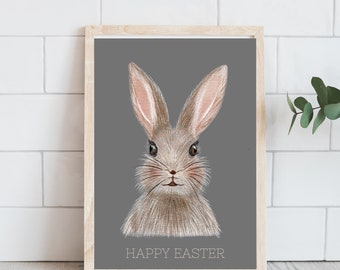 Easter Bunny Art - Happy Easter Gift - Instant Download - Printable Wall Decor - Easter Gift