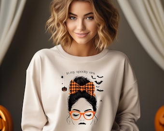 In My Spooky Era Sweatshirt, Halloween Fashion Girl Graphic, Trendy Fall Aesthetic, Cozy Spooky Season Sweatshirt