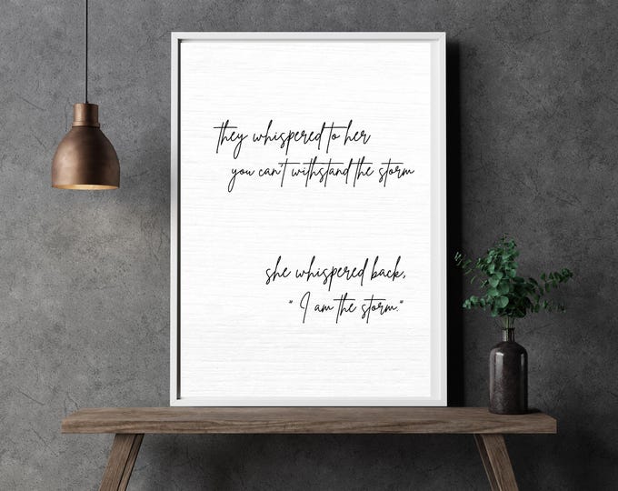 Inspirational Quote Wall Art, "I Am the Storm" Framed Canvas Print, Farmhouse Style Uplifting Quote, Empowering Calligraphy Wall Decor