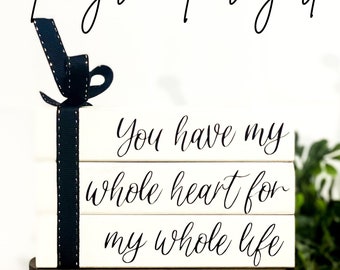 You Have My Whole Heart Wood Book Stack for Tiered Trays, Farmhouse Valentine’s Day Decorations, Wood Sign, Coffee Bar Decor