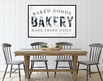 Vintage Style Baked Goods Bakery Sign - Rustic Farmhouse Kitchen Wall Art - Digital Print