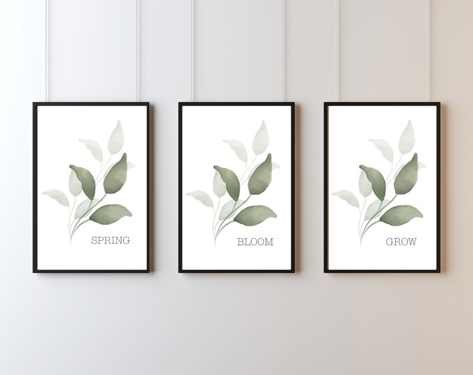 Botanical Spring Bloom Grown Farmhouse Style Signs - Set of 3 Prints - Minimalist Wall Art Printable - Spring Wall Decor