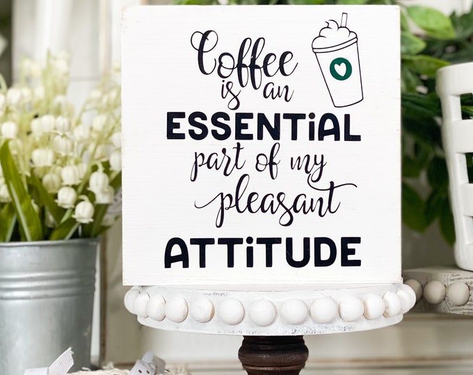 Cute Typography Sign - Coffee Lovers Gift Idea - Coffee Shop Decor - 5x5 Wood Sign