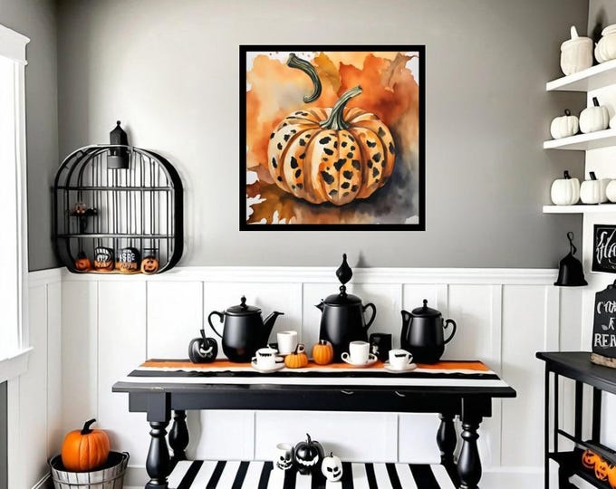 Leopard Pumpkin Digital Wall Art Print | Glam Fall Decor | Animal Print Autumn Pumpkin Printable | Fall Aesthetic