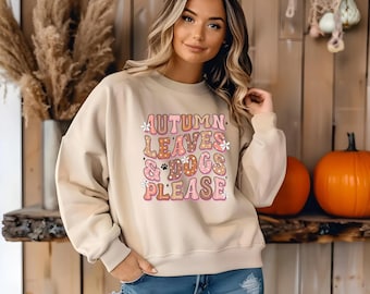 Cozy Autumn Sweatshirt in Retro Design, Fall Colors - Autumn Leaves & Dogs Please, Chic Fall Apparel, Trendy Fall Sweatshirt
