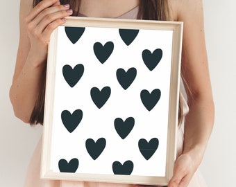 Modern Black Hearts Farmhouse Style Valentine's Day Sign - Minimalist Wall Art Printable - Valentine Wall Decor