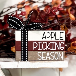 Fall Apple Tiered Tray Decor Apple Picking Season Mini Wood Book Stack, Farmhouse Fall Decor, Apple Decor, Mini Apple Wood Sign