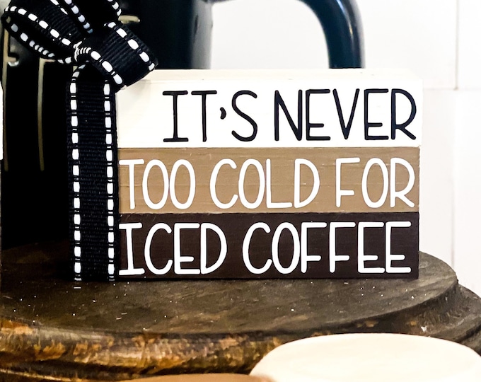 Iced Coffee Wood Book Stack for Coffee Themed Tiered Trays, Coffee Bar Decor, Coffee Lovers Gift, Shelf Sitter