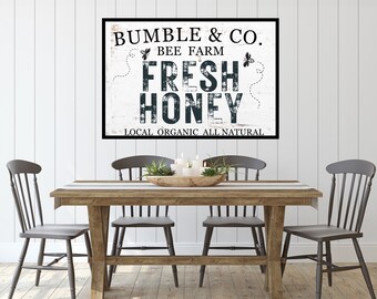 Vintage Style Honey Bee Farm Sign - 8x10 Art Print - Spring Home Decor - Printable Wall Art