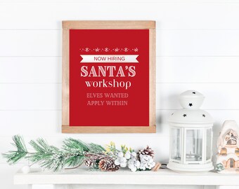 Santa’s Workshop Farmhouse Style Christmas Sign - Holiday Wall Art Printable - Farmhouse Christmas Decor