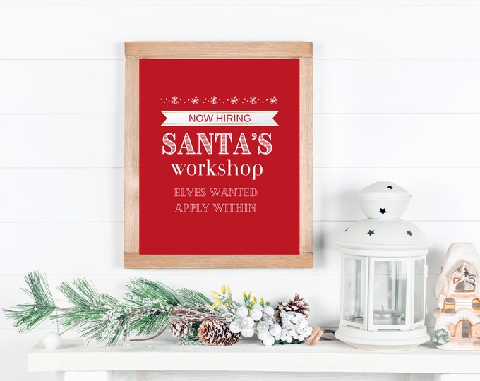 Santa’s Workshop Farmhouse Style Christmas Sign - Holiday Wall Art Printable - Farmhouse Christmas Decor