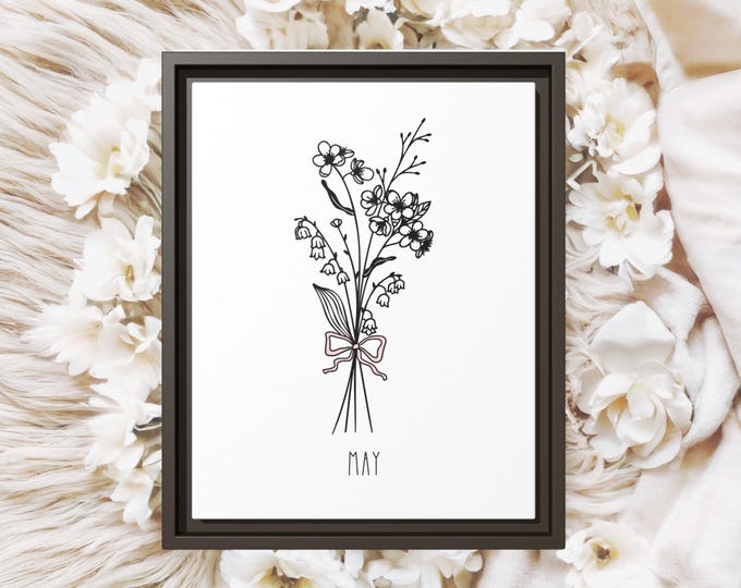 May Birth Flower Framed Canvas Print – Birth Month Floral Wall Art, Custom Botanical Decor, Nursery Birth Flower Gift, Birth Flower Print