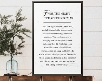 Vintage Twas the Night Before Christmas Framed Canvas Print, Classic Christmas Quote Wall Art, Festive Holiday Poem, Christmas Decor