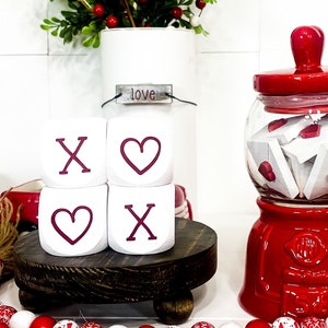 XOXO White Heart Blocks - Set of 4- Valentines Day Tiered Tray - Coffee Bar Decor