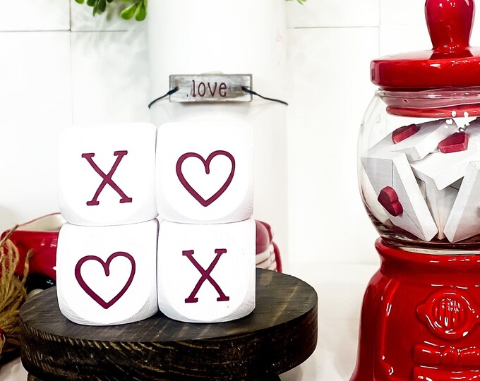 XOXO White Heart Blocks - Set of 4- Valentines Day Tiered Tray - Coffee Bar Decor